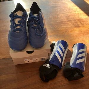 Adidas soccer cleats and shin guards size 3 kids